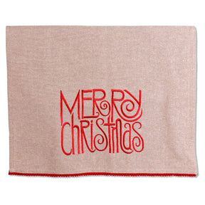 K & K Interiors  Gray Cotton Towel w Red Embroidered - Merry Christmas