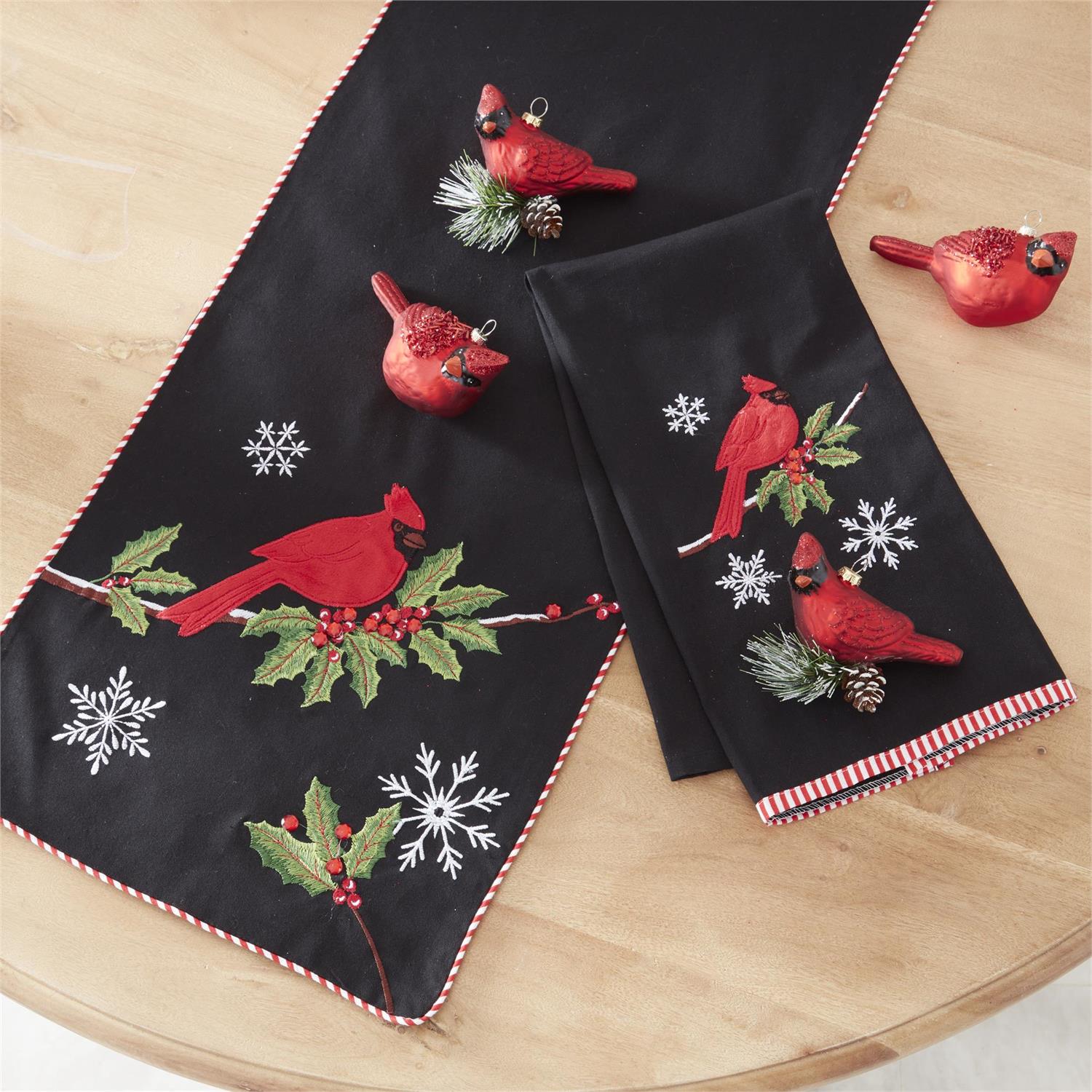 An image of K & K Embroidered Cardinal Tea Towel