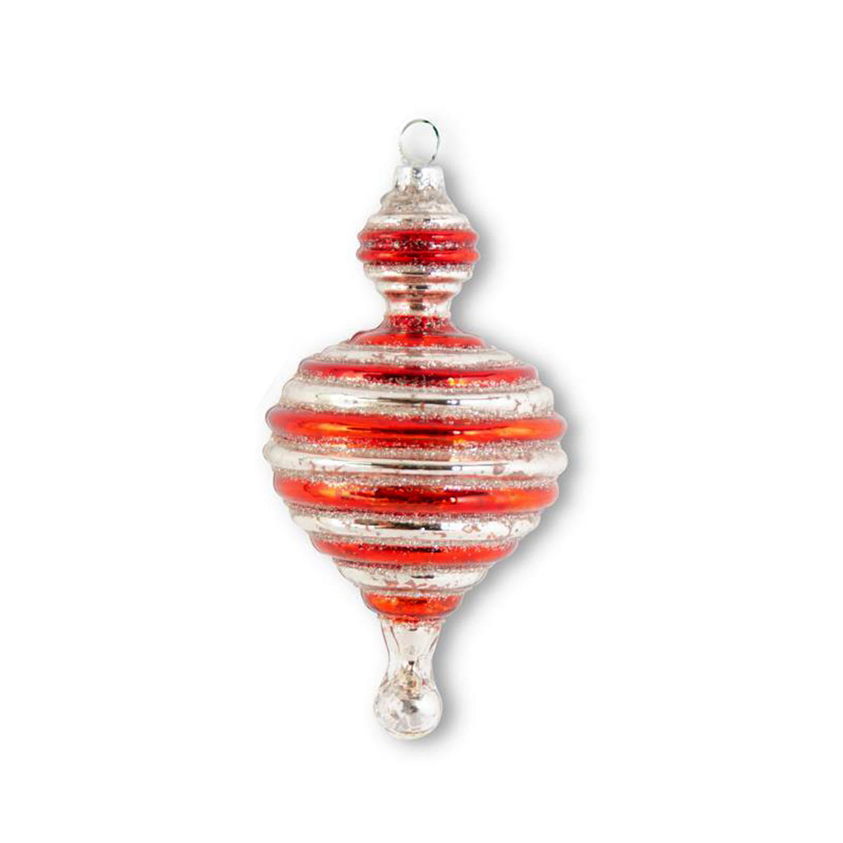 An image of K & K Red and Silver Striped Onion Finial Ornament