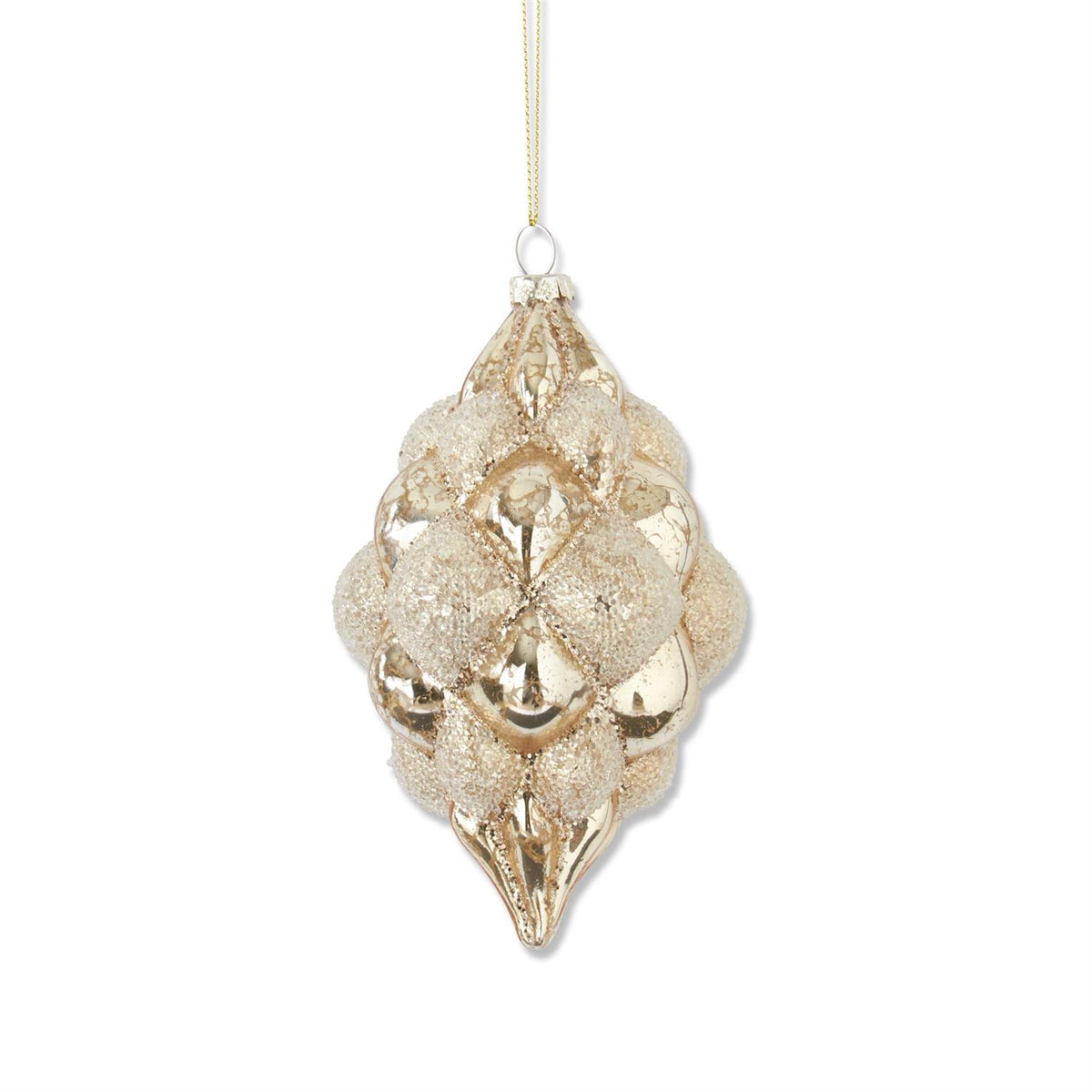 K&K 6" Beaded Gold Mercury Glass Teardrop Ornament