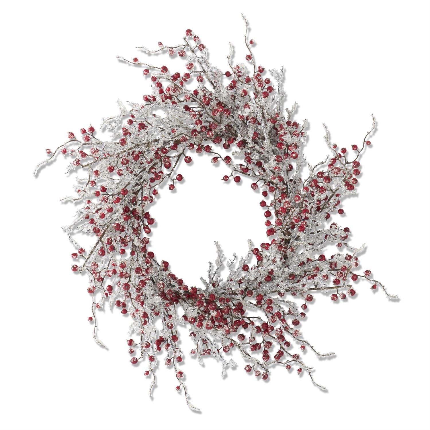 An image of K&K 28" Iced Red Berry Wreath