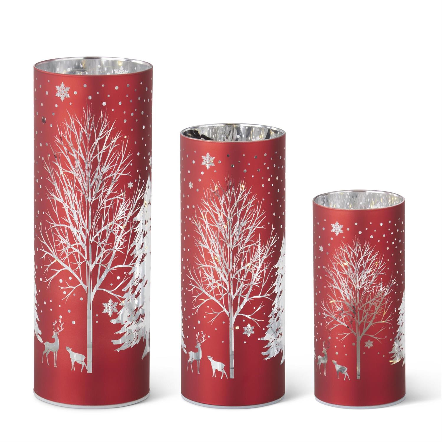 An image of K & K Laser Engraved Winter Scene LED Cylinders - Set of 3