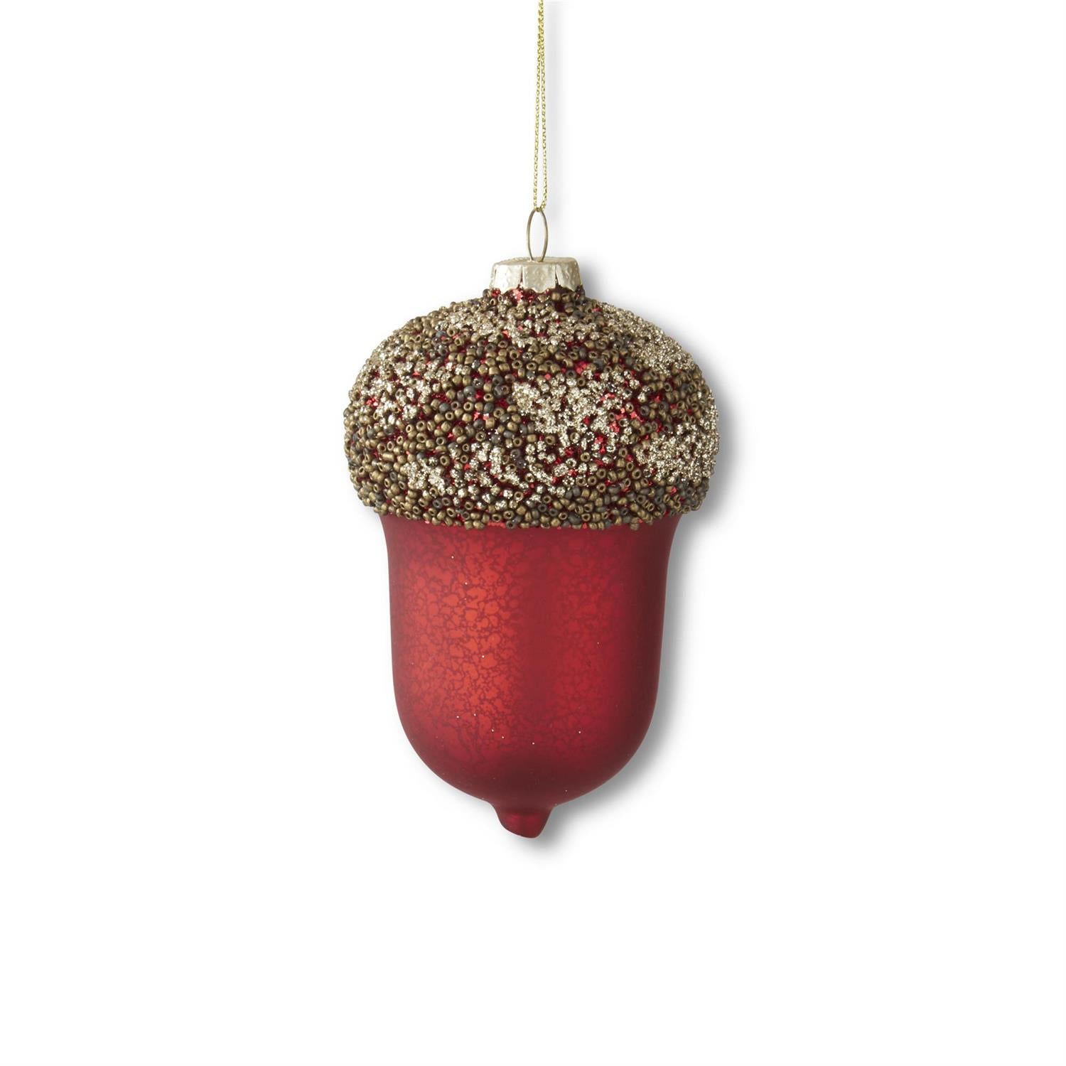 An image of K & K Mercury Glass Acorn Ornament with Glittered Beaded Top