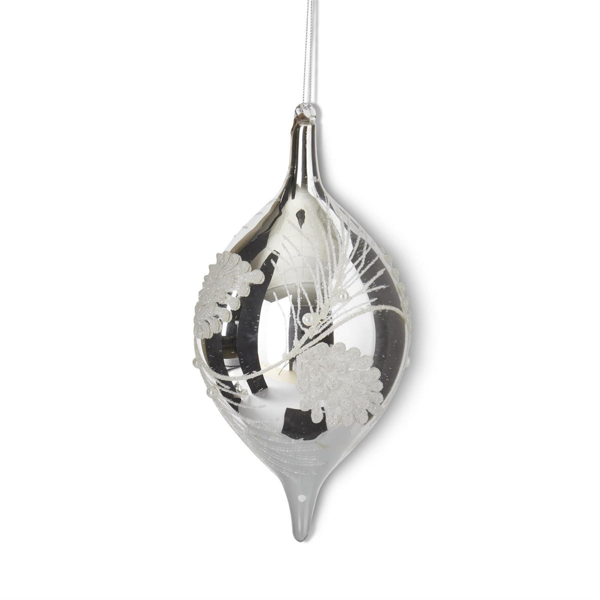 K & K Silver Glass Holly Finial Ornaments with White Beads