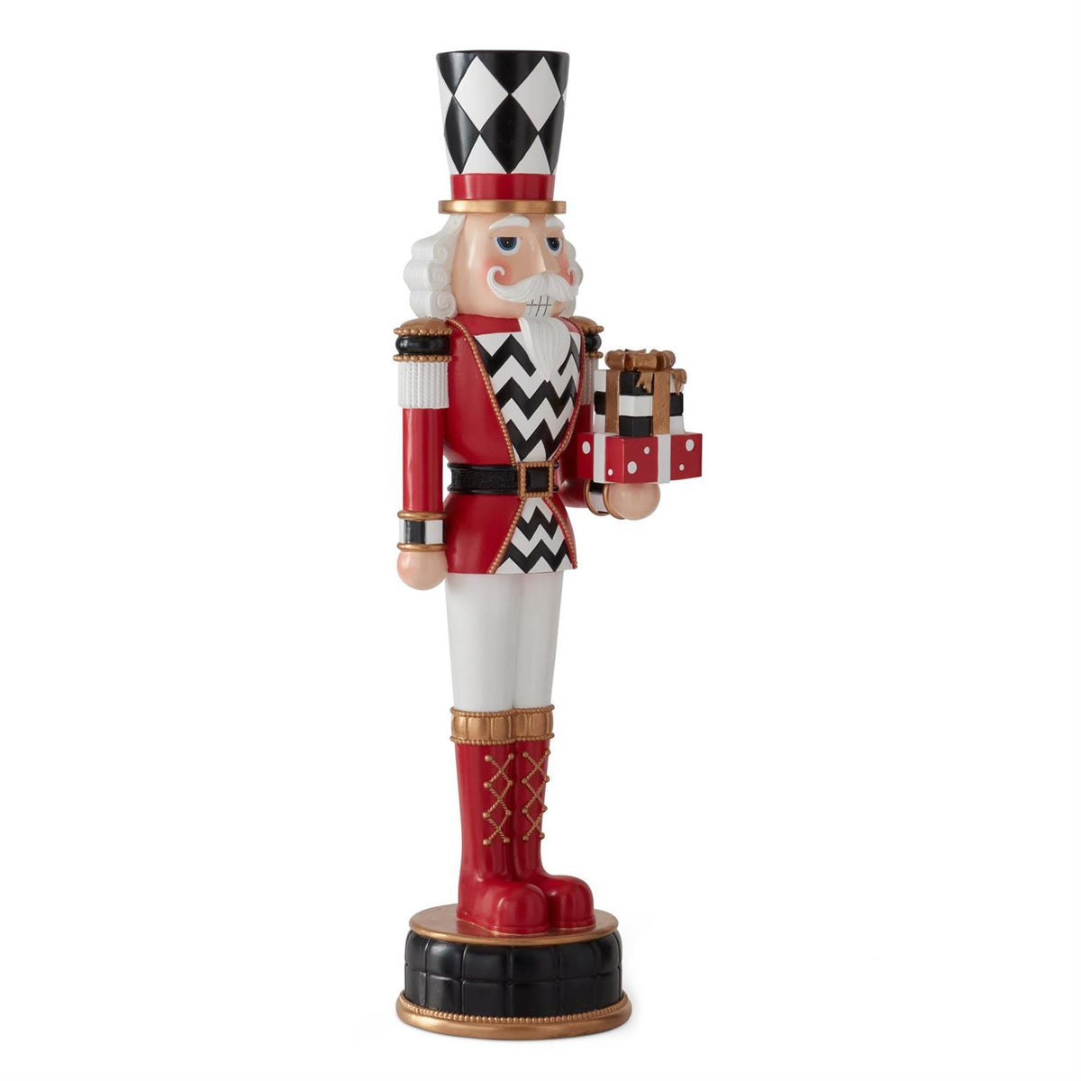K&K Interiors 23.5" Red & Black Harlequin Check Nutcracker with Gift