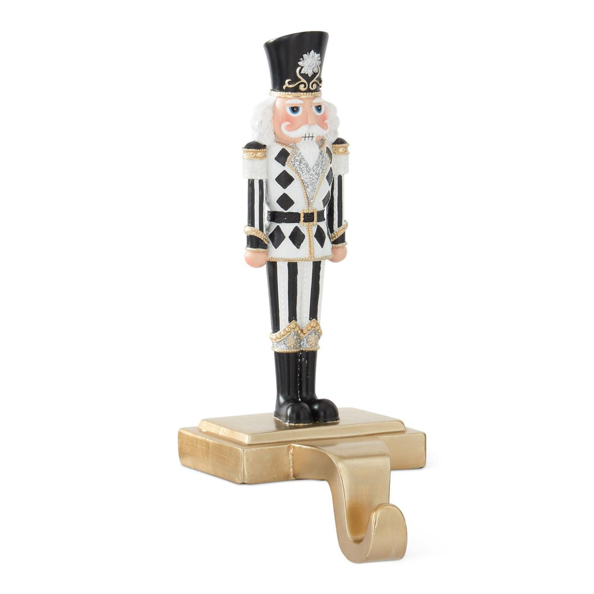 K&K Interiors Black& White Harlequin Check Nutcracker Stocking Holders - Set of 2