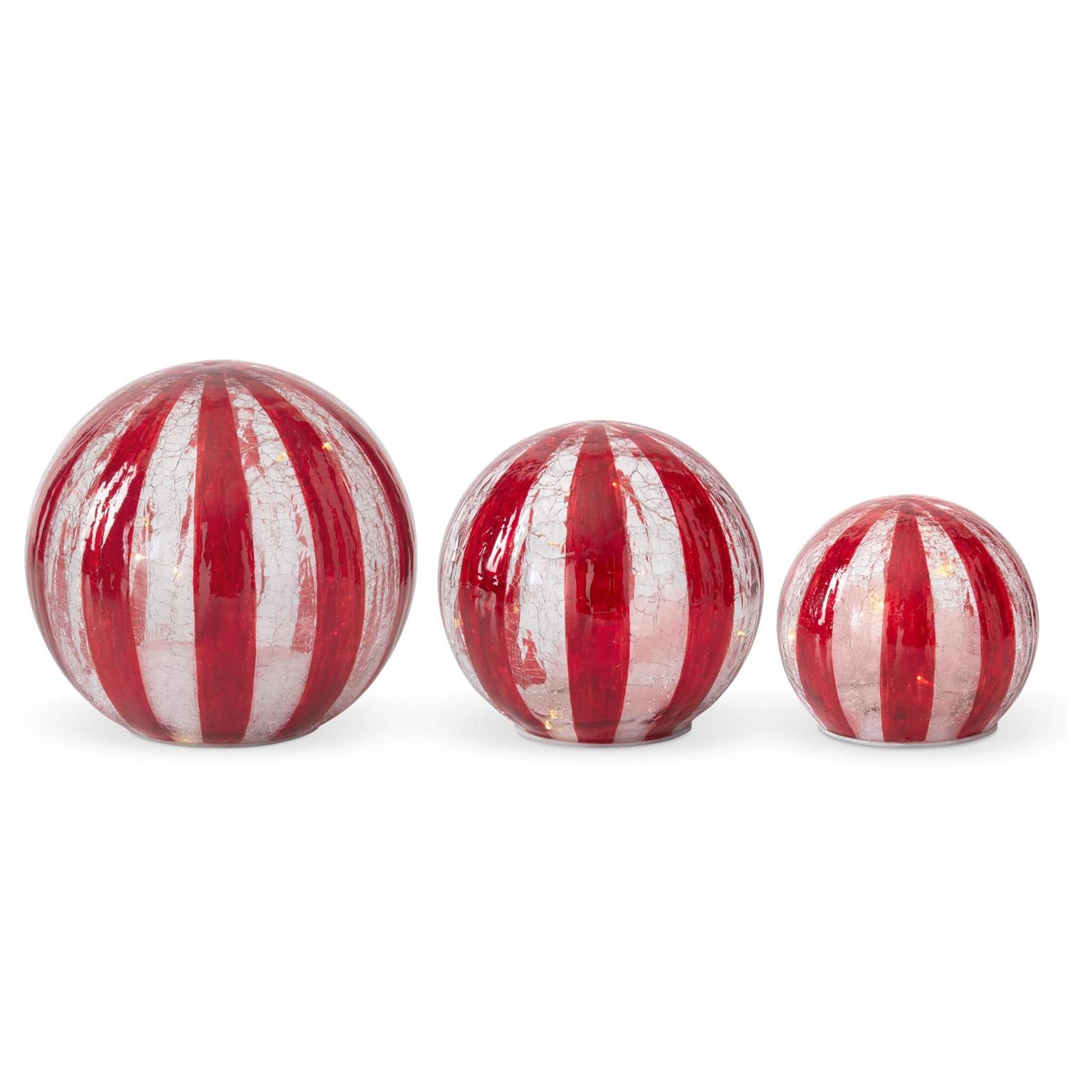 An image of K&K Red Striped Crackle Glass LED Globes - Set of 3