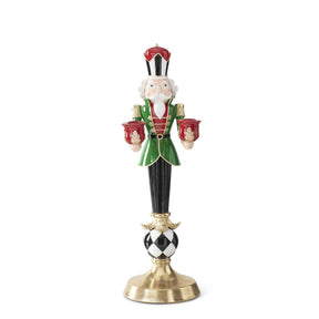 K&K Interiors 20.5" Red, Black, White & Green Resin Harlequin Nutcracker Candlestick