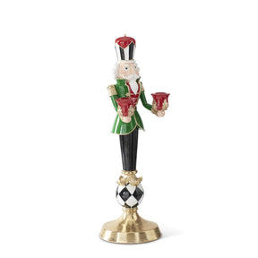 K&K Interiors 20.5" Red, Black, White & Green Resin Harlequin Nutcracker Candlestick
