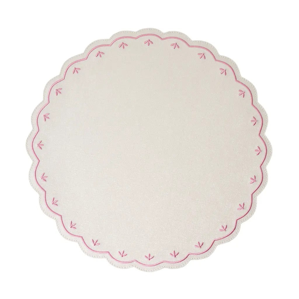 An image of Deborah Rhodes Colette Embroidered Round Scallop Set of 4 Placemats