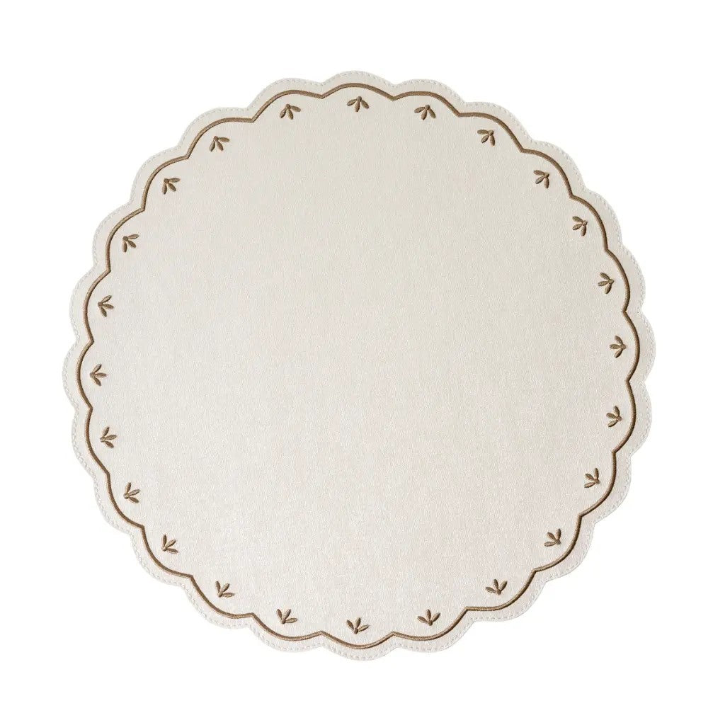 An image of Deborah Rhodes Colette Embroidered Round Scallop Set of 4 Placemats