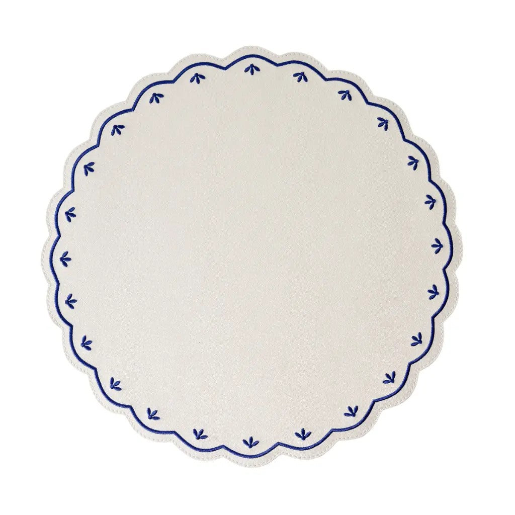 Deborah Rhodes Colette Embroidered Round Scallop Set of 4 Placemats