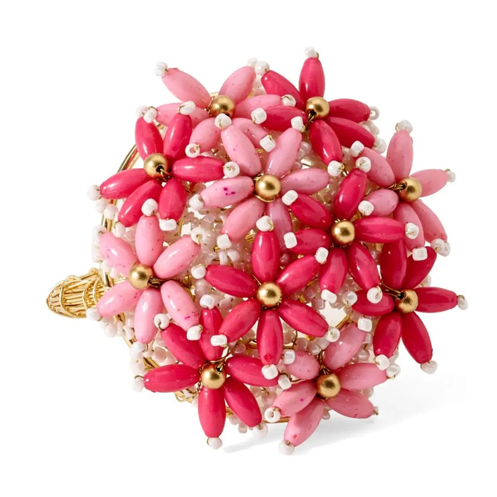Deborah Rhodes Floral Beaded Brooch Set of 4 Napkin Ring