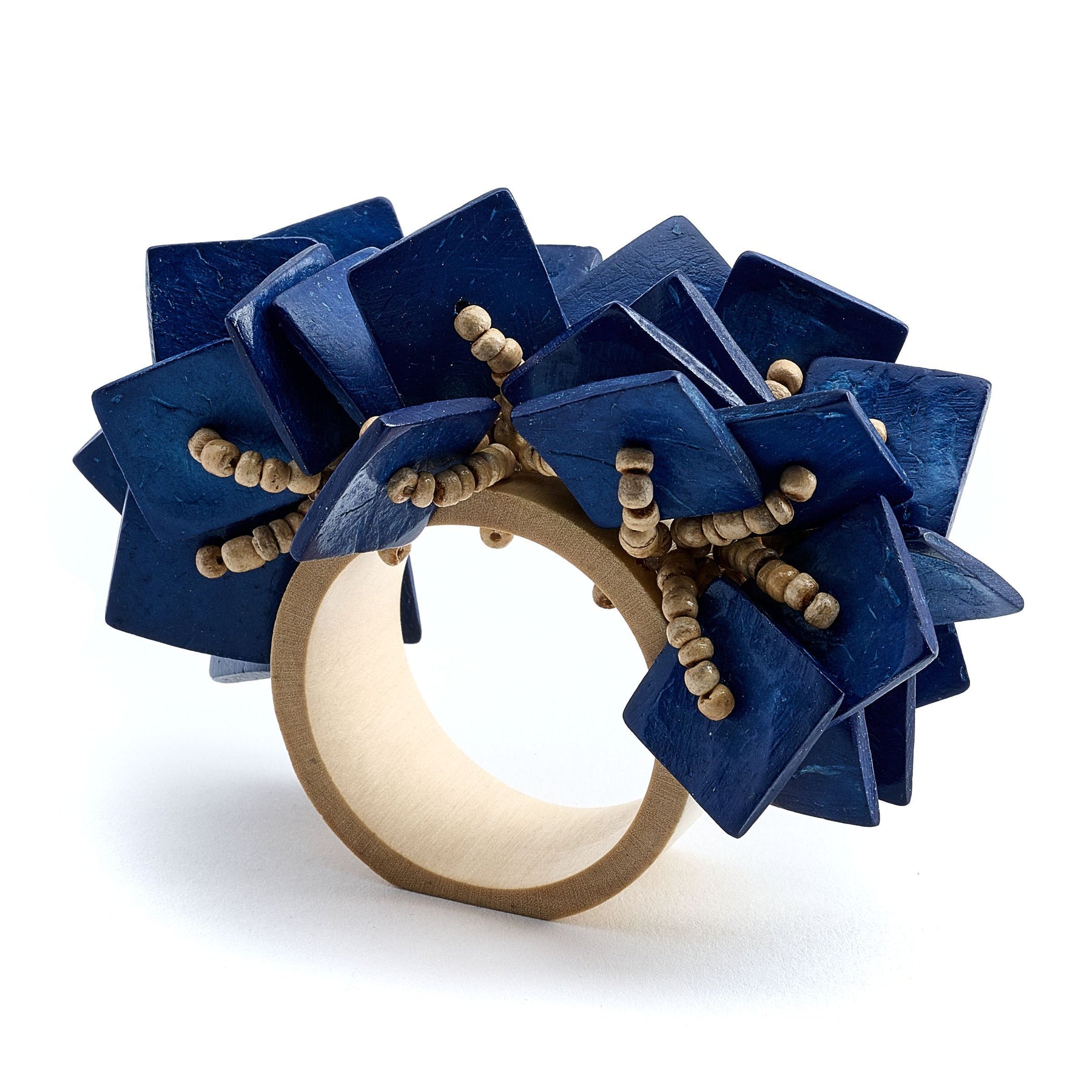 An image of Deborah Rhodes Wood Tassel Napkin Ring - Set of 4