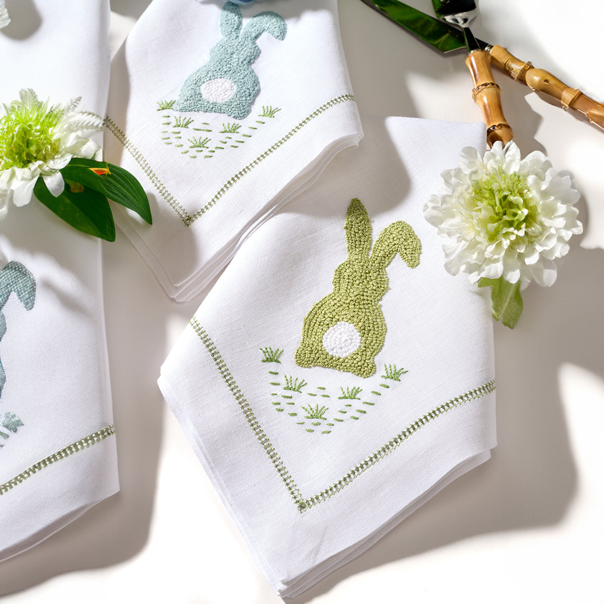 Deborah Rhodes Cottontail Embroidered Napkin - Set of 4