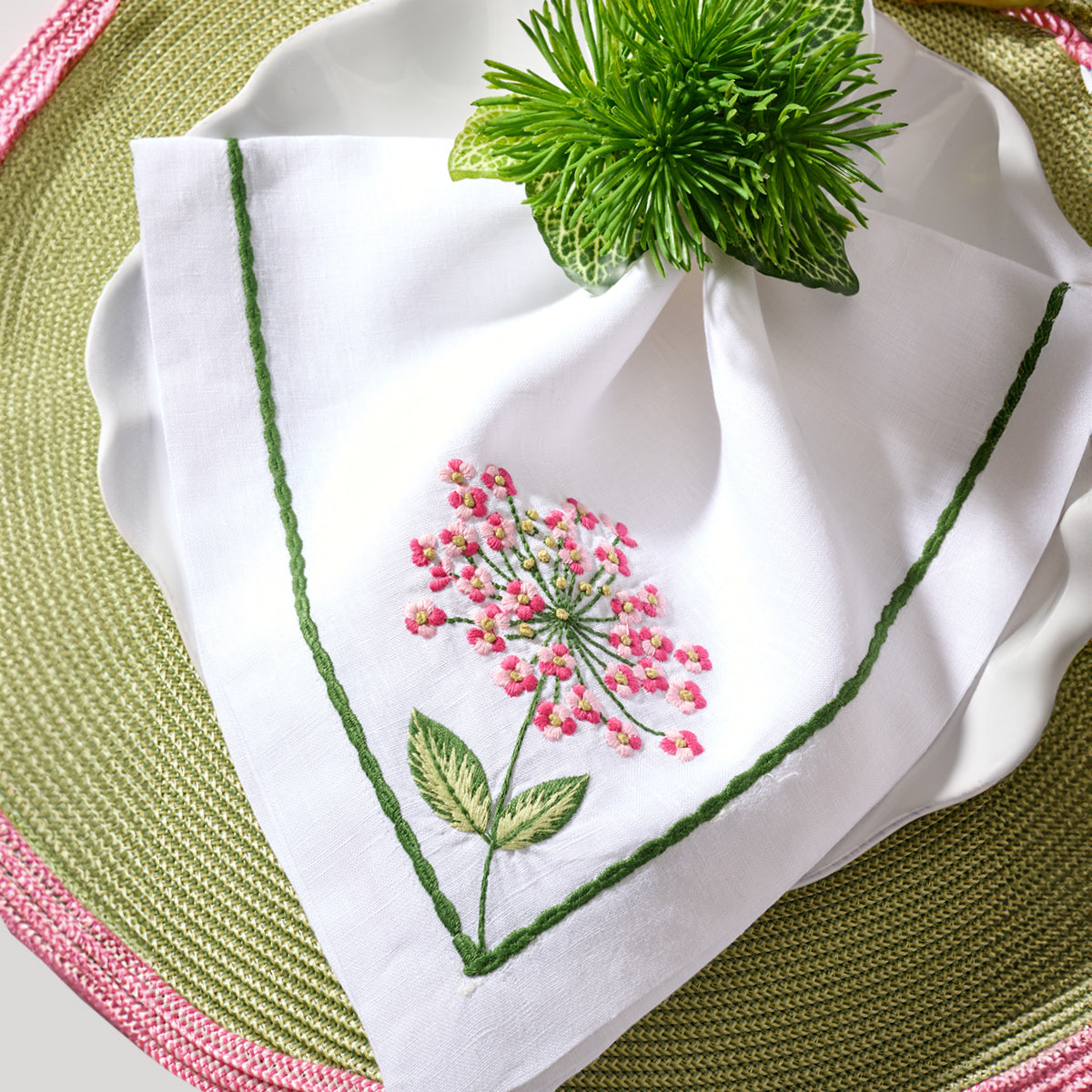 An image of Deborah Rhodes Allium Burst Pink Embroidered Napkin - Set of 4