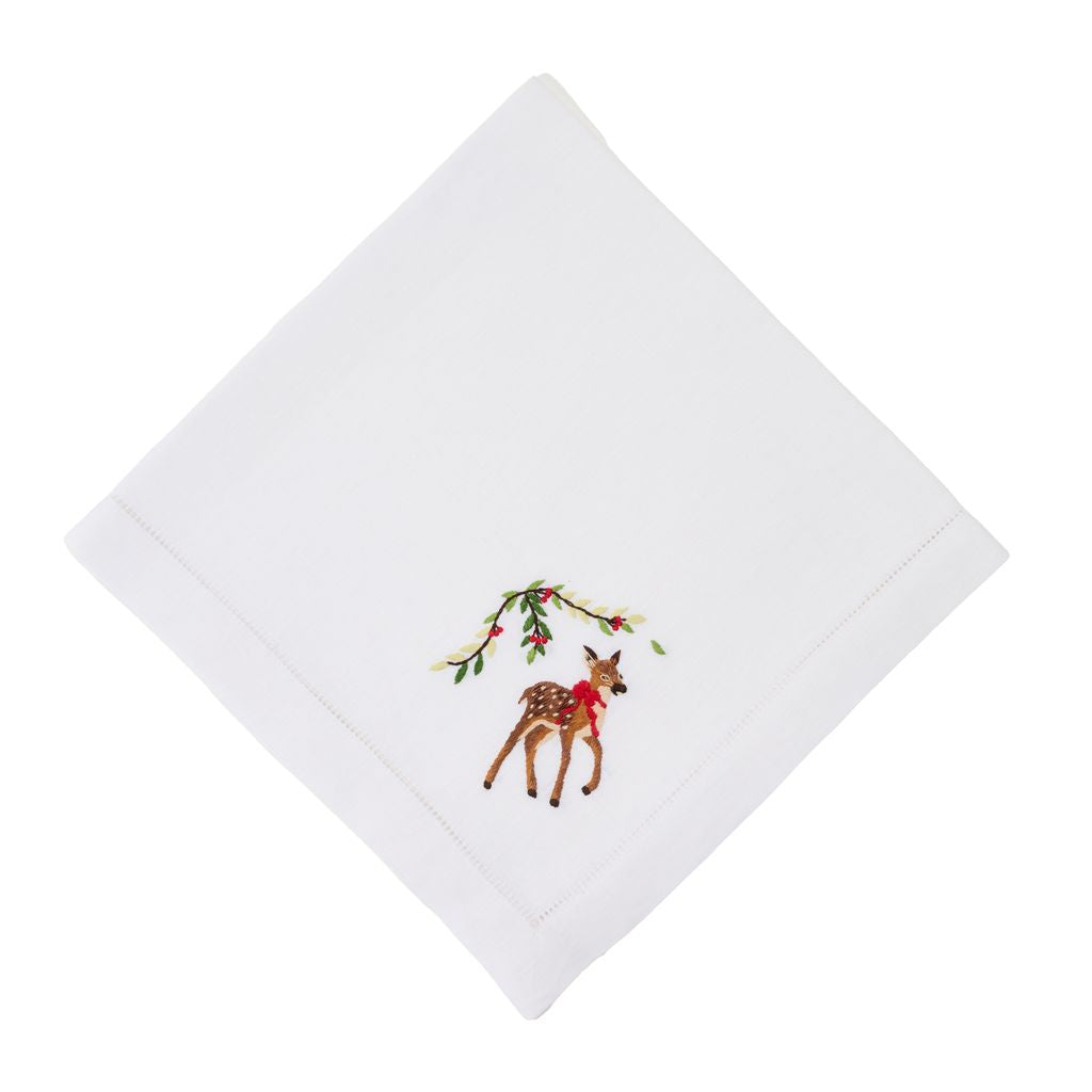An image of Deborah Rhodes Festive Fawn Embroidered Napkin - Set of 4