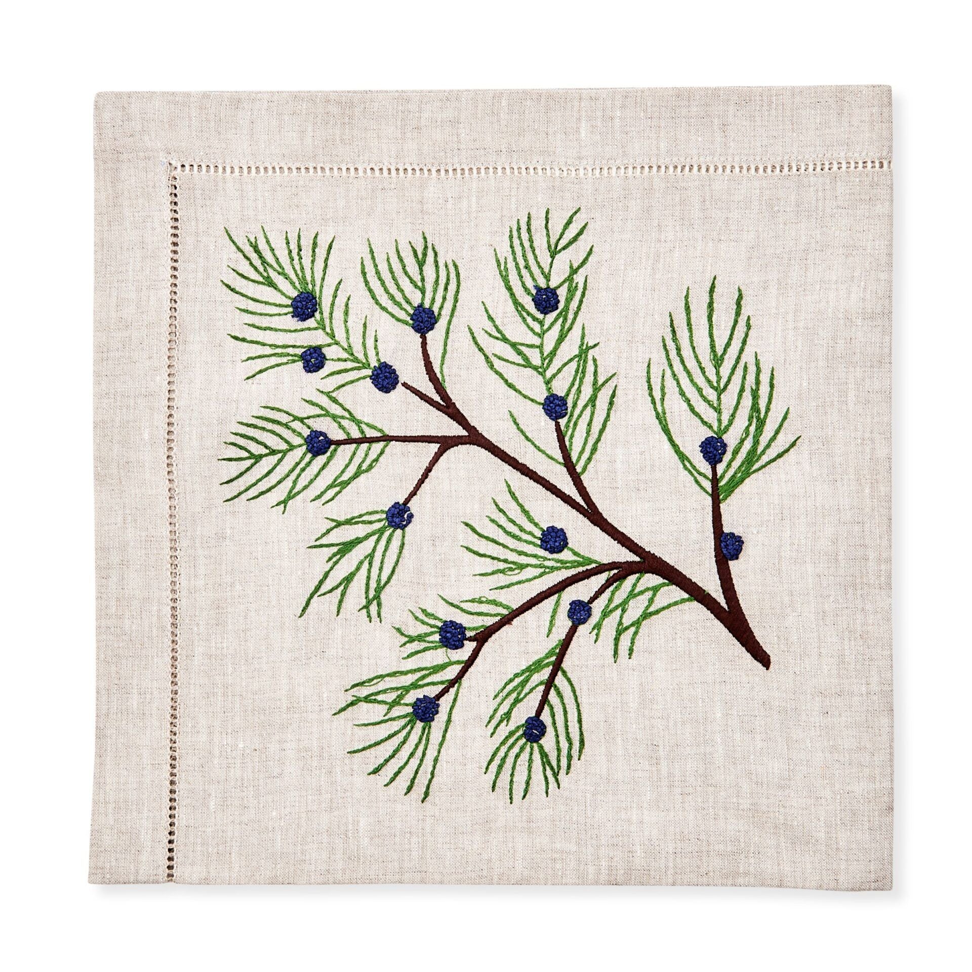 Deborah Rhodes Juniper Berries Flax Embroidered Napkin - Set of 4
