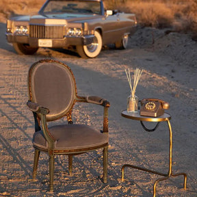 Antica Farmacista Desert Sage HA Diffuser with Reeds in the desert on a table by a phone.