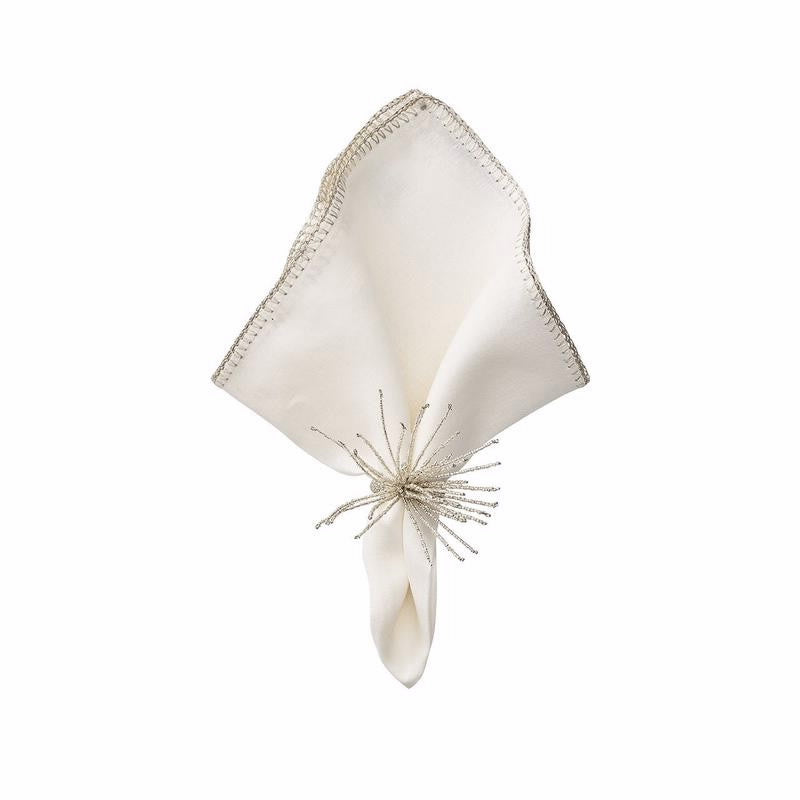 Kim Seybert Napkin Crochet Edge   - White, Silver
