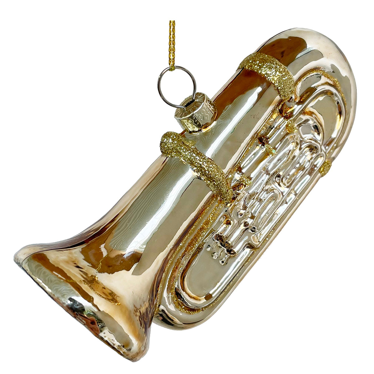 An image of ShiShi Shiny Gold Tuba Glass Ornament