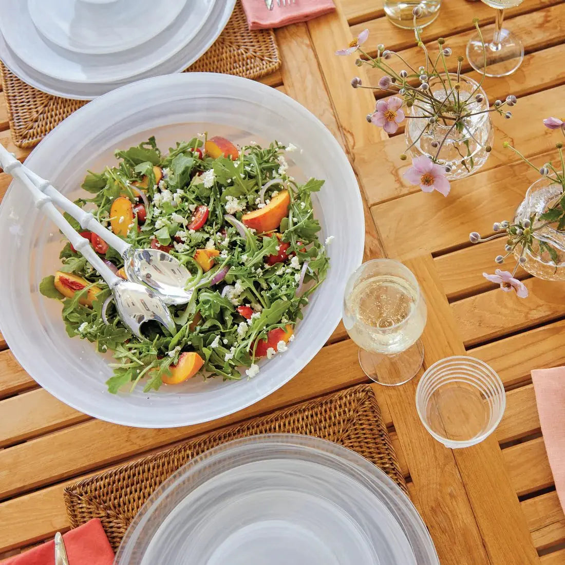 Mariposa Bamboo White Salad Server in a bowl