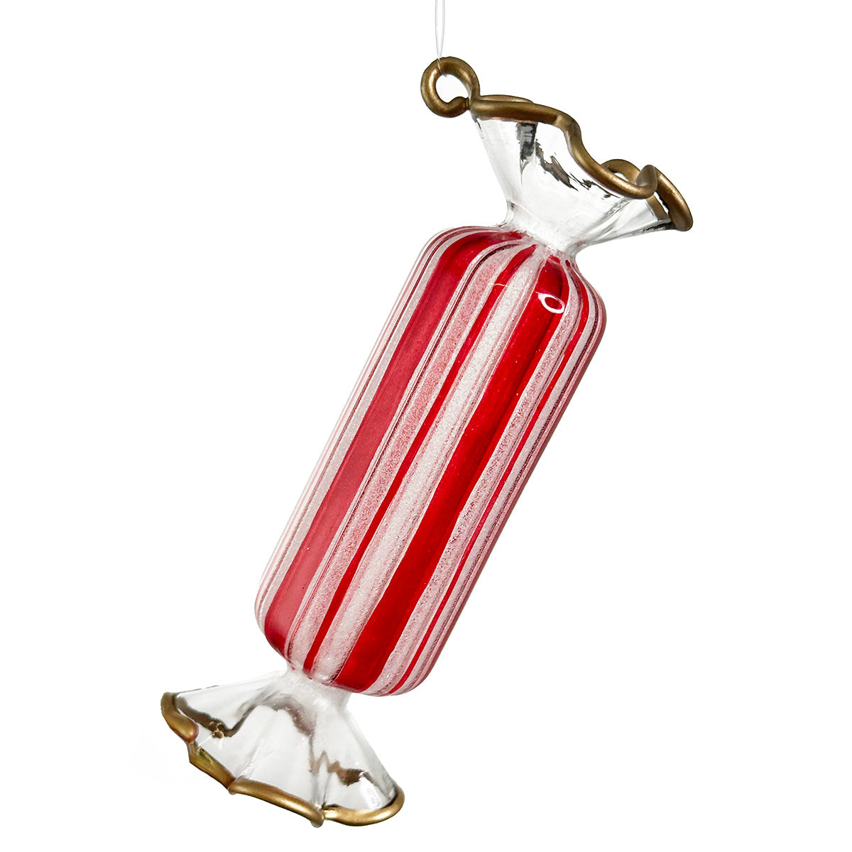 An image of Shishi Red & White Glass Candy Ornament