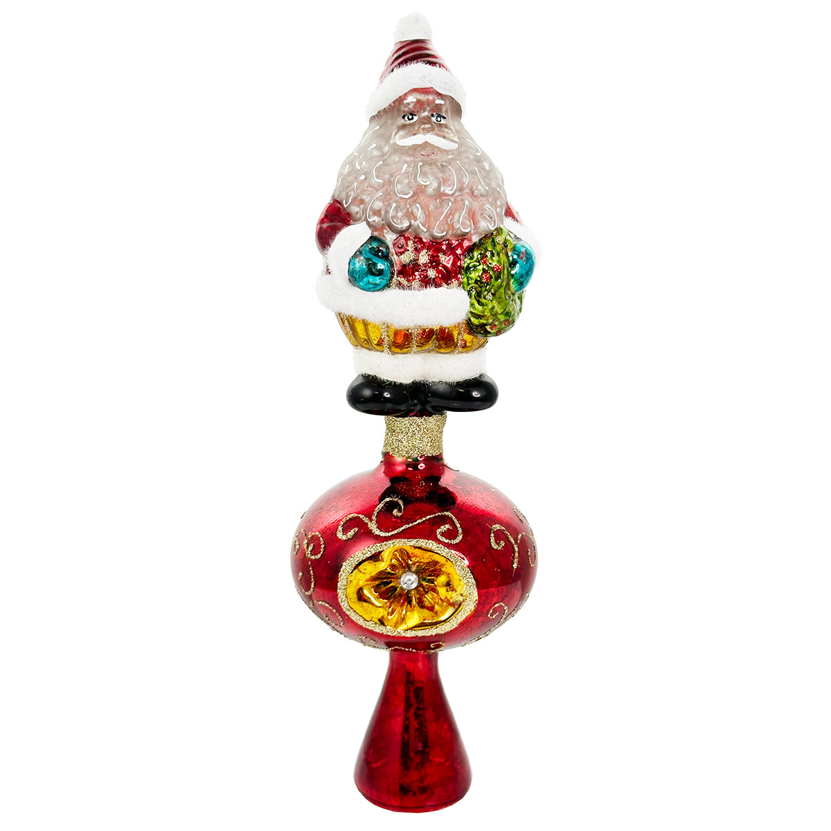 An image of Shishi Antique Red & Silver Glass Santa Treetop