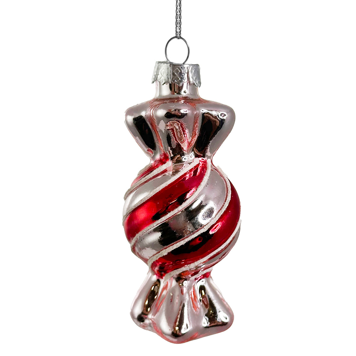 An image of Shishi Silver with Red Stripe Candy Ornament