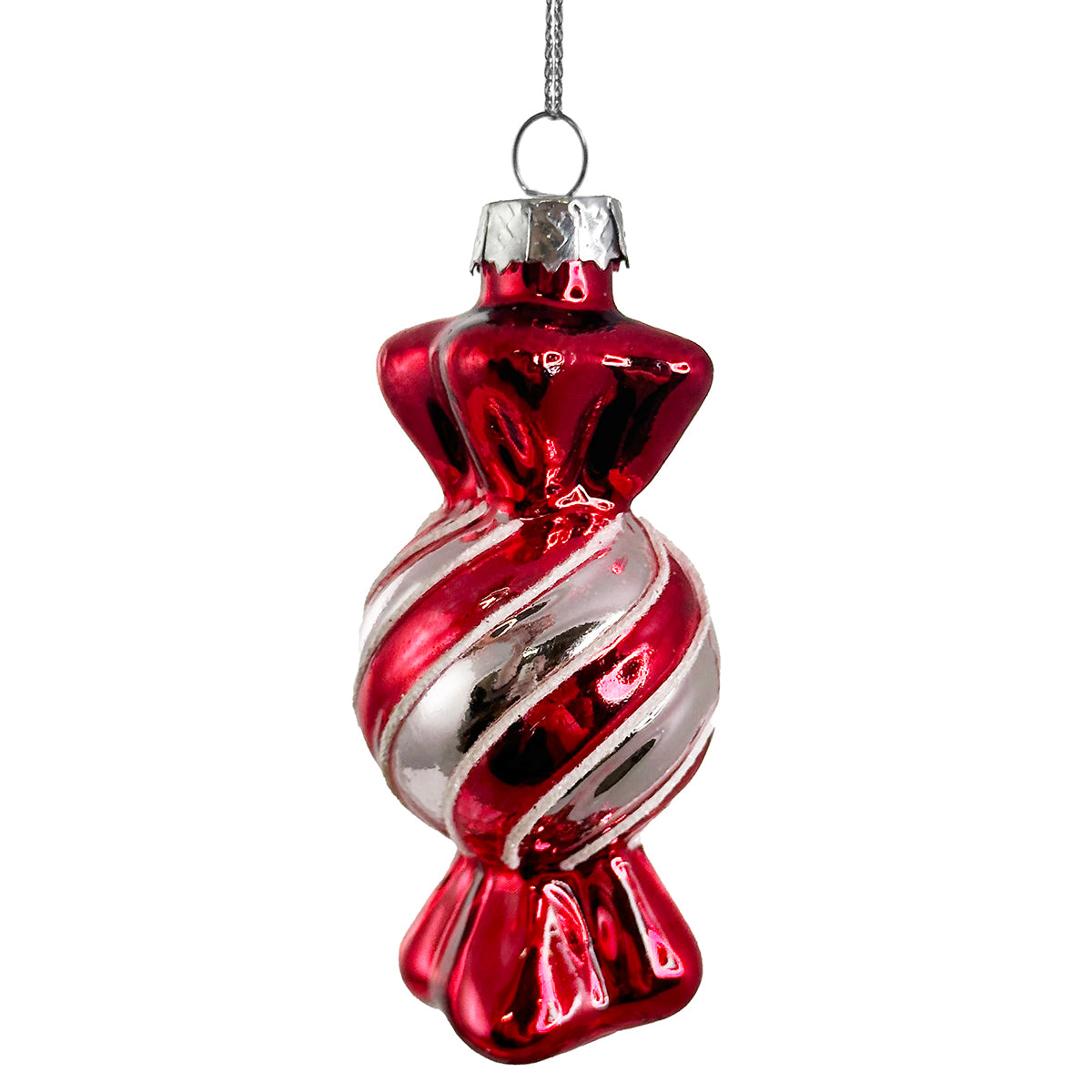 An image of Shishi Red with Silver Stripe Candy Ornament