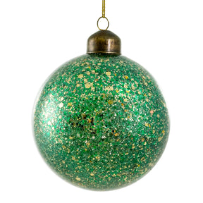Shishi Glass Ball Ornament Full green glitter sequins inside