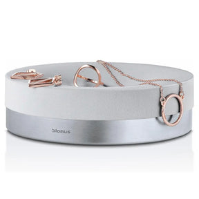 Blomus ARA Soap Dish in Moon Grey with a necklace on top