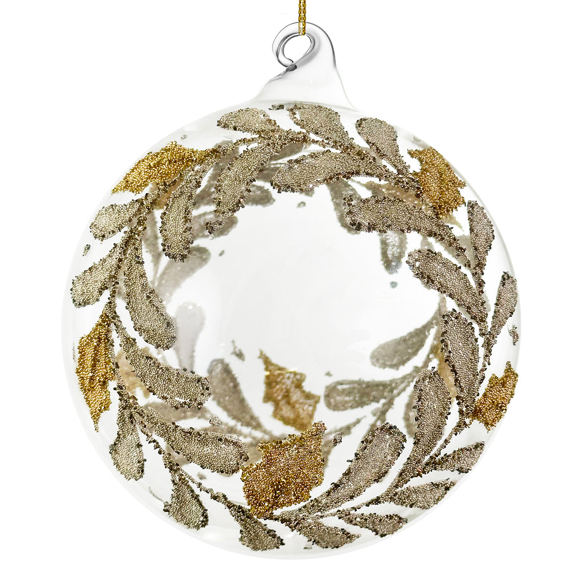 An image of Shishi Glass Ball Ornament clear gold / silver beaded wreath deco