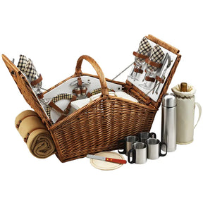 Picnic at Ascot Huntsman Basket for Four with Coffee Set and Blanket shown opened