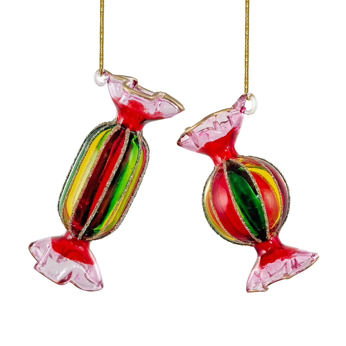 Shishi Glass Candy Red / Green with Gold Glitter - Set of 2