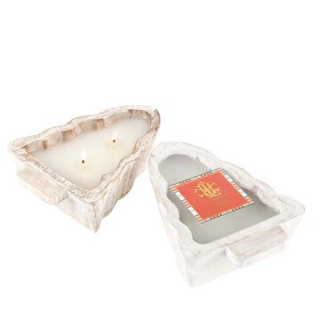 An image of Lux Fragrances Noble Fir 2-Wick White Tree Wood Bowl Candle