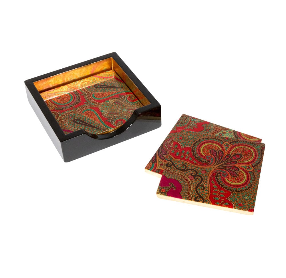 An image of Caspari Jaipur Fuchsia Lacquer Coaster - Set of 4