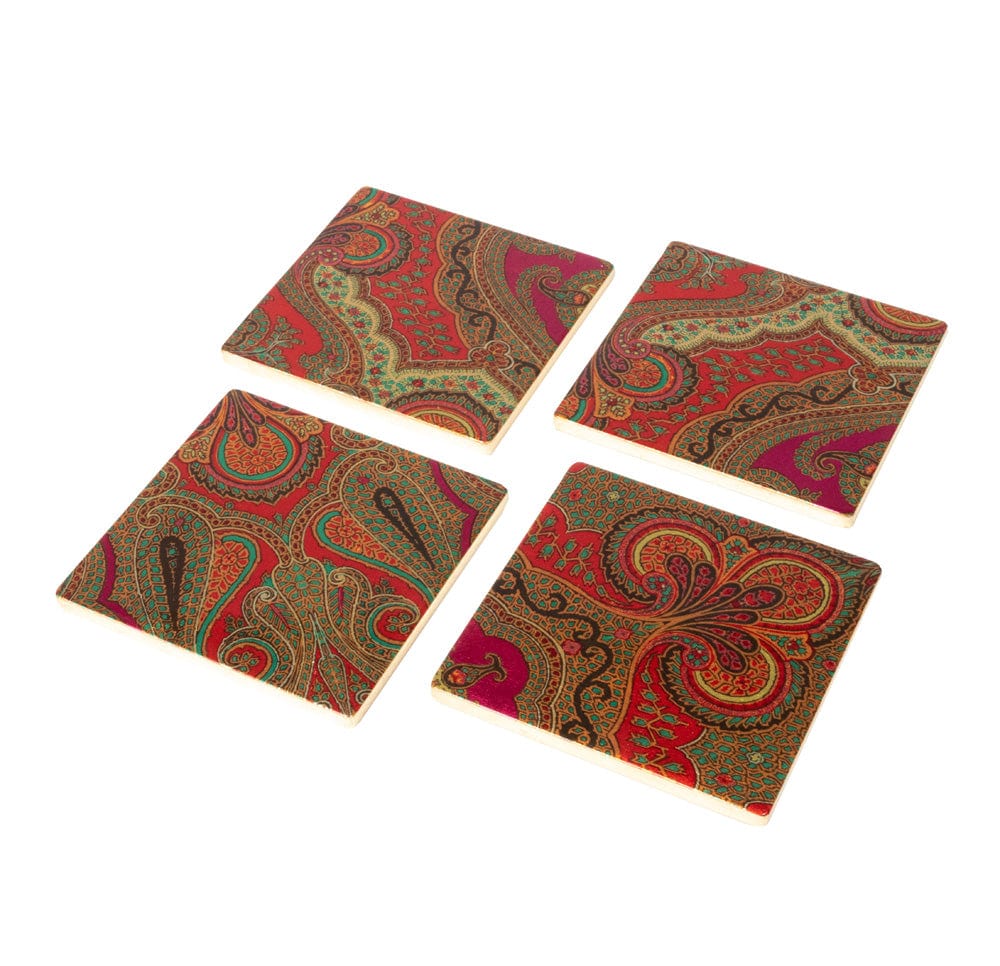 An image of Caspari Jaipur Fuchsia Lacquer Coaster - Set of 4
