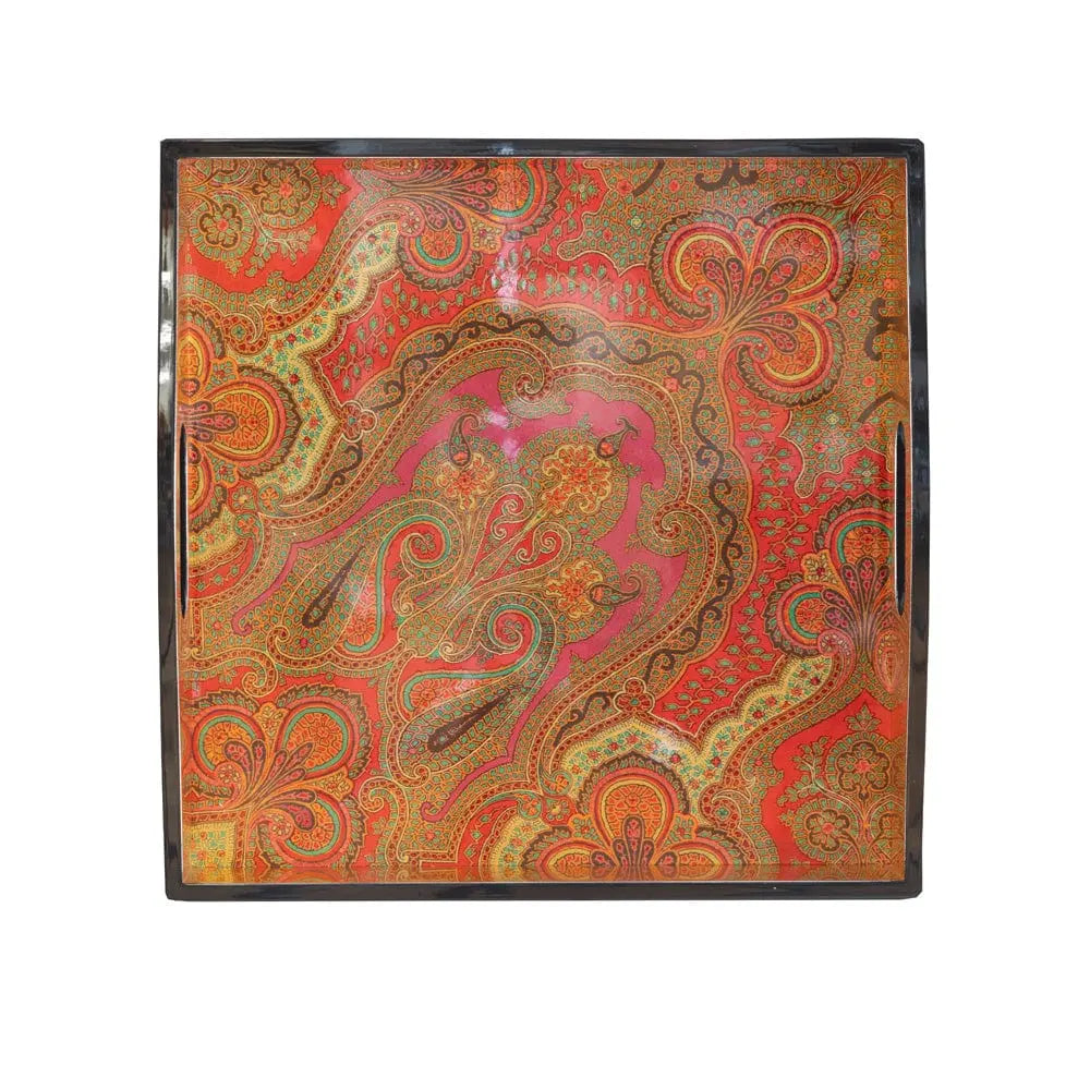 Caspari Jaipur Lacquer Square Tray in Fuchsia