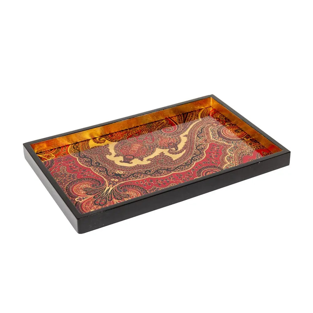 Caspari Jaipur Crimson Lacquer Small Rectangular Tray