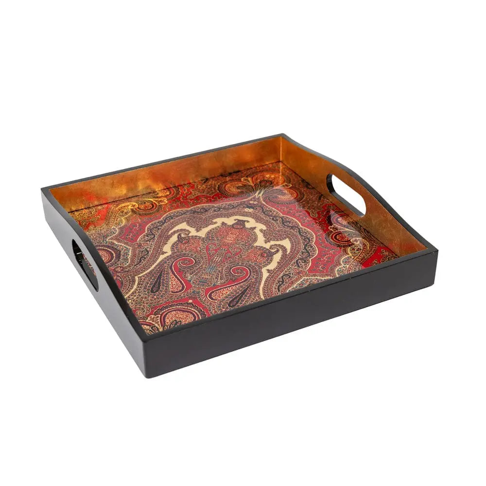 Caspari Jaipur Lacquer Square Tray in Crimson