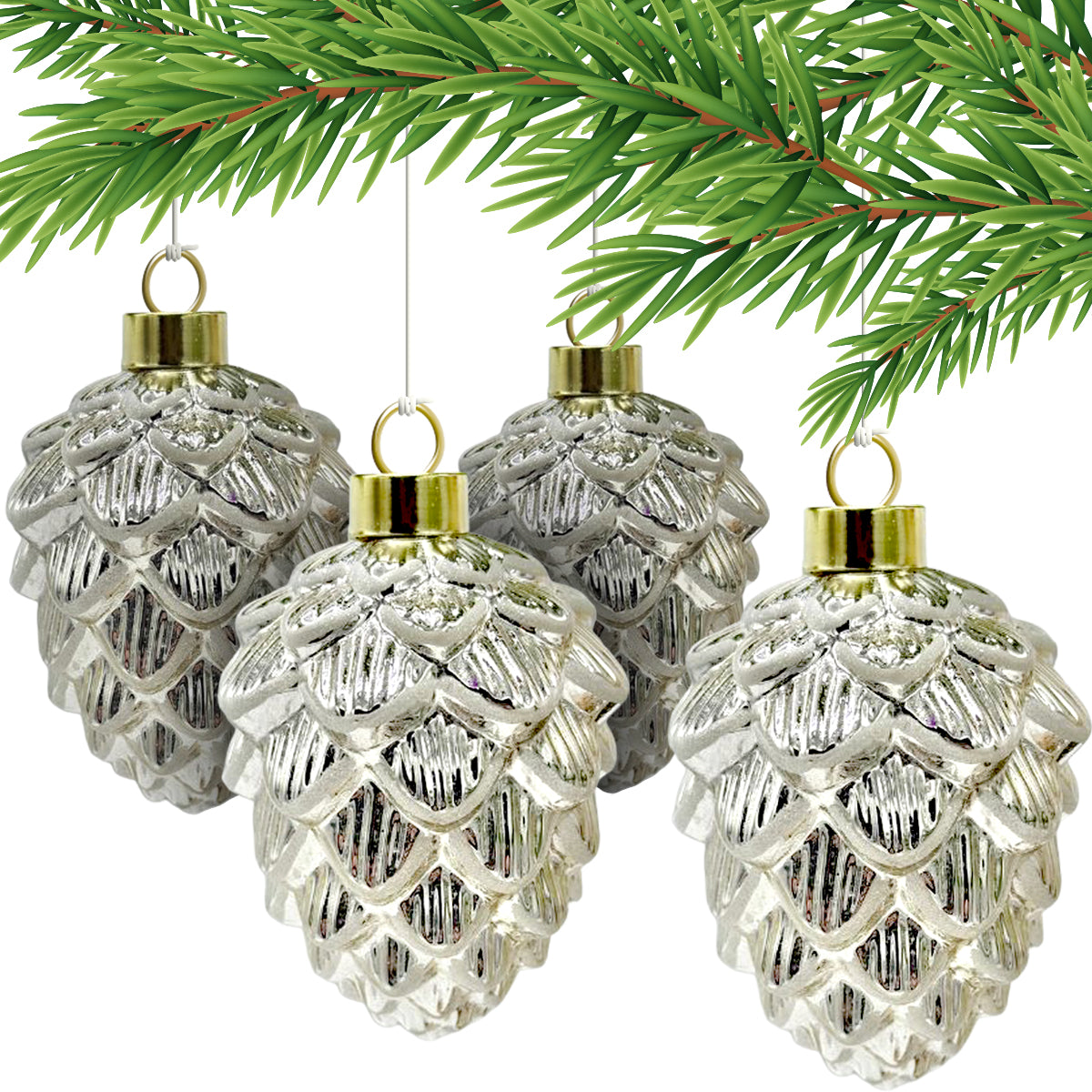 Whitehurst Main Street Merriments Silver Pinecones - Set of 4