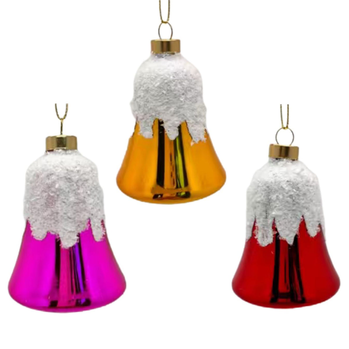 Whitehurst Main Street Merriments 3" Snow Capped Bells - assorted colors - Set of 3