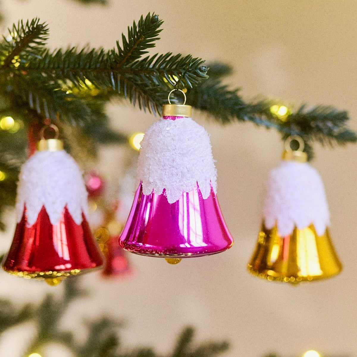 Whitehurst Main Street Merriments 3" Snow Capped Bells - assorted colors - Set of 3