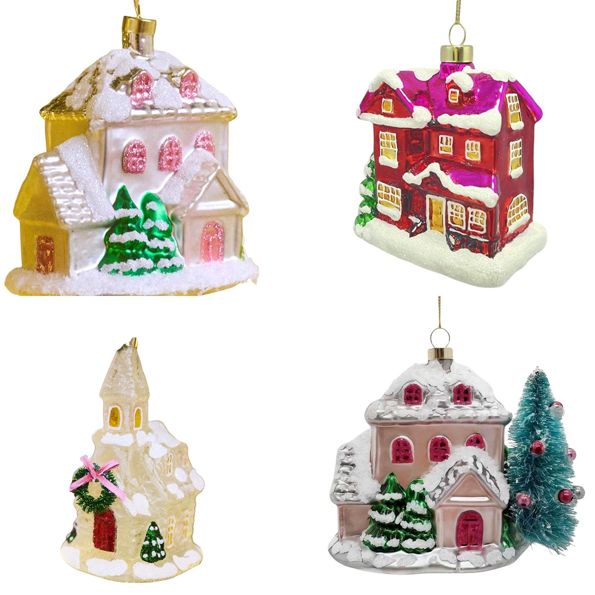 Whitehurst Main Street Merriments 5" Houses and Church Ornament set - Set of 4