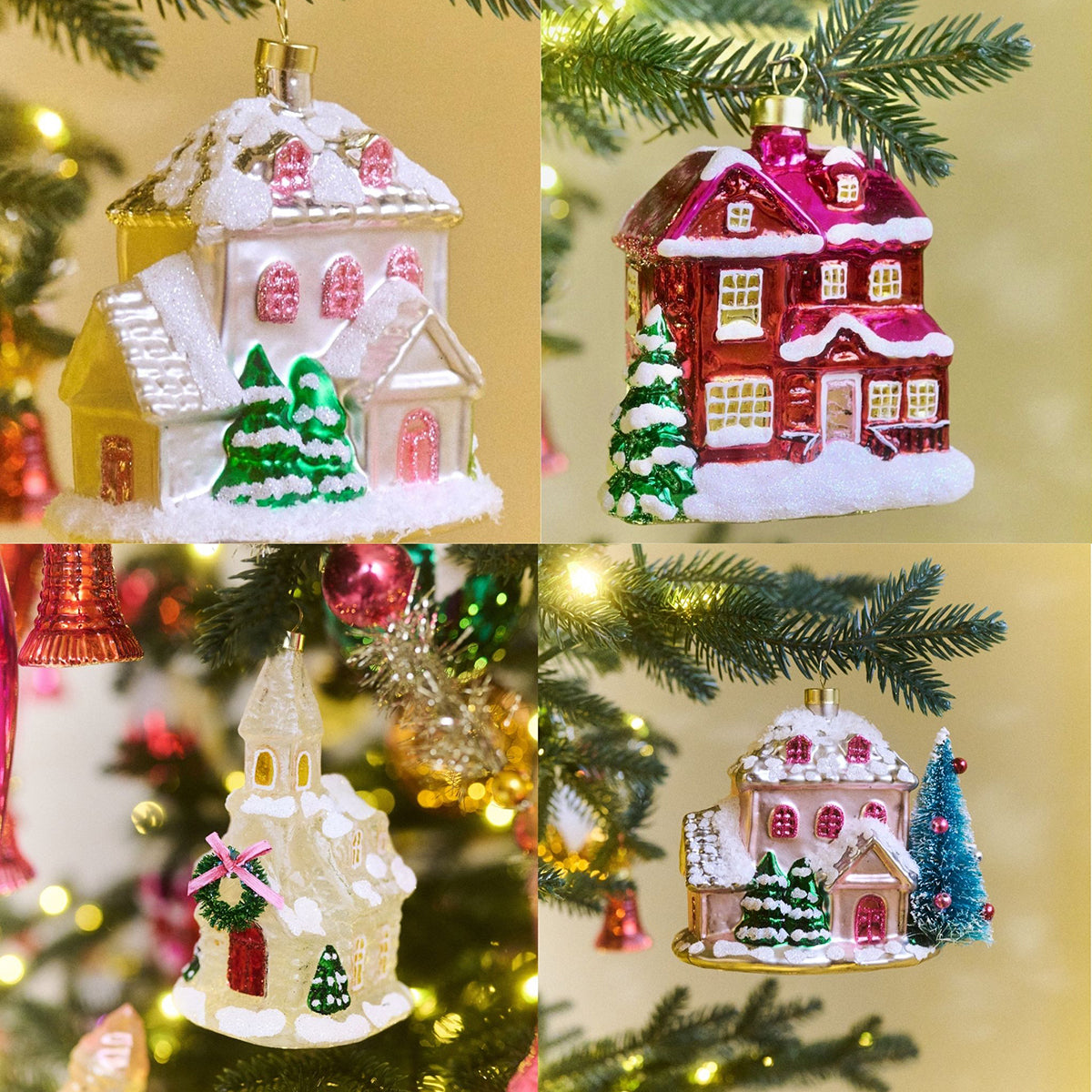 Whitehurst Main Street Merriments 5" Houses and Church Ornament set - Set of 4