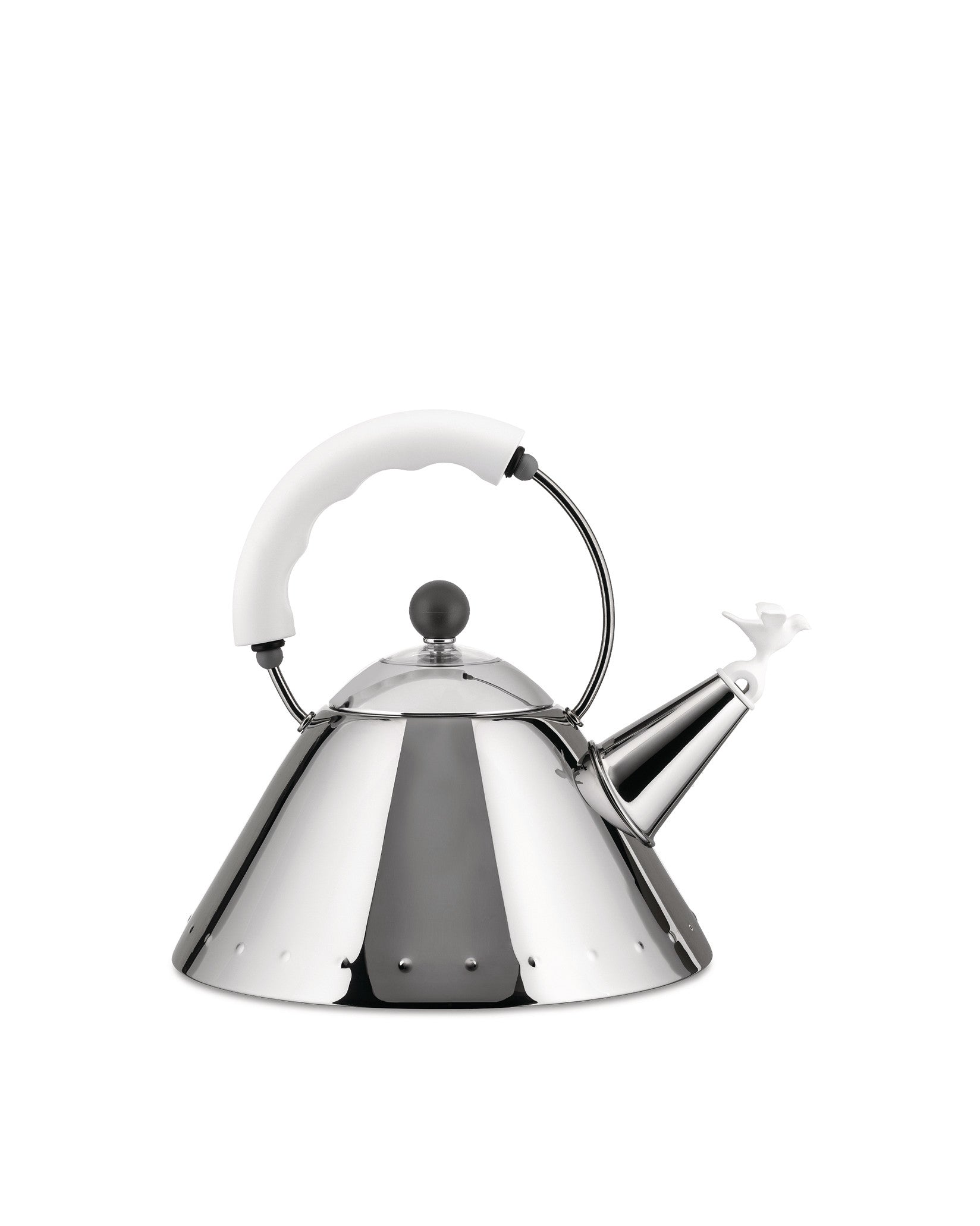An image of Alessi Michael Graves Stainless Steel Kettle White Handle