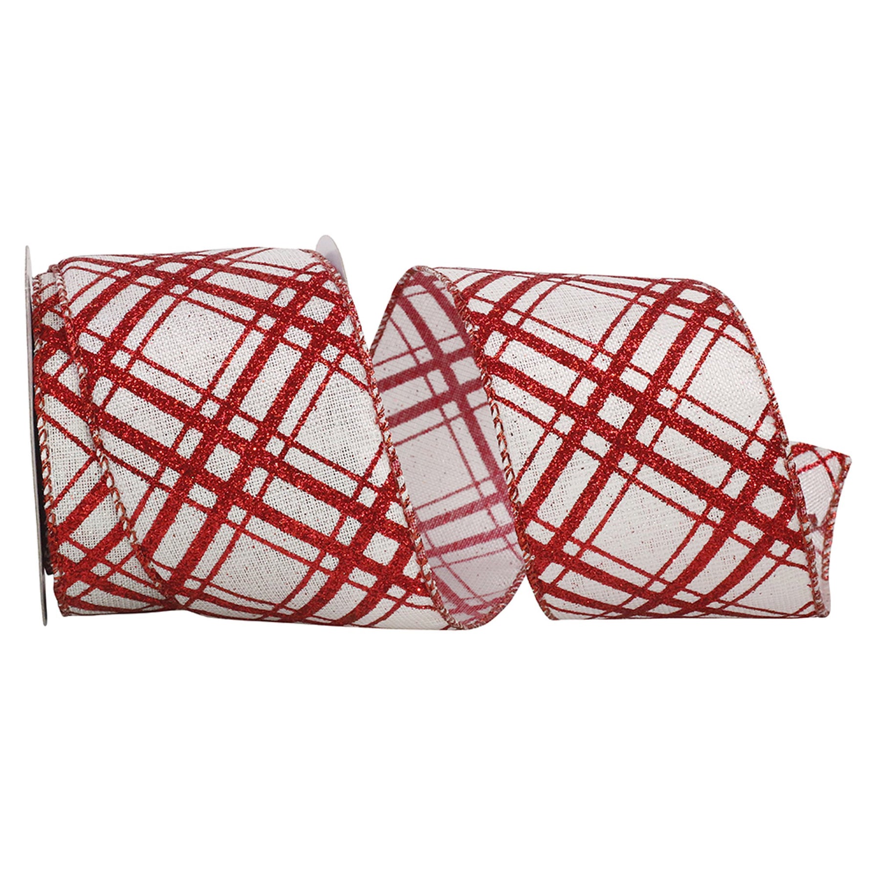 An image of Reliant Ribbon Candycane Crisscross Glitter Wired Edge - 2.5", 10yd