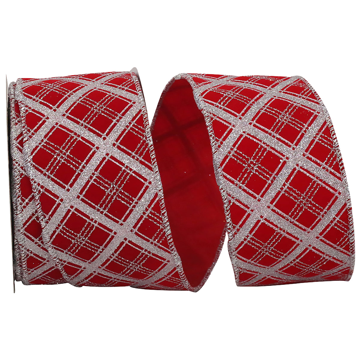 An image of Reliant Ribbon Lattice Glitter Velvet Wired Edge - 2.5in, 10 yd