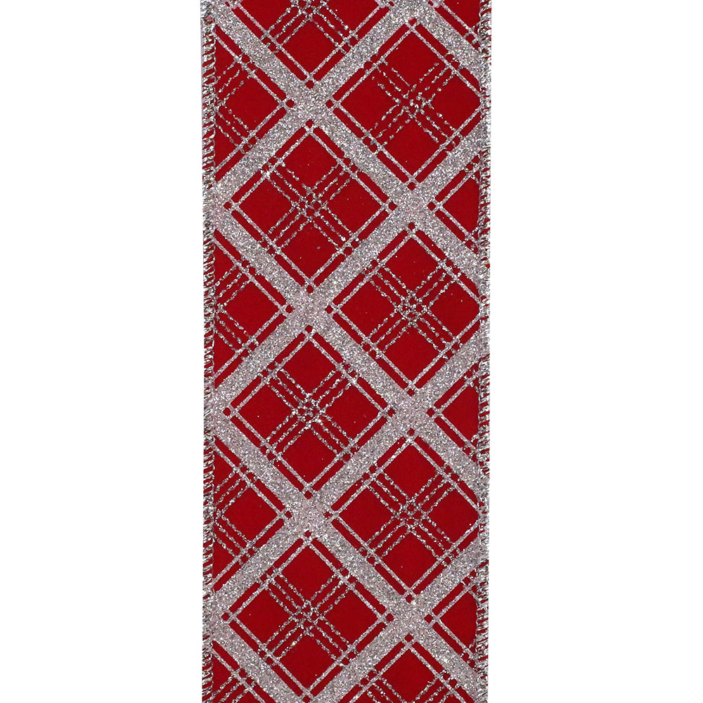 An image of Reliant Ribbon Lattice Glitter Velvet Wired Edge - 2.5in, 10 yd